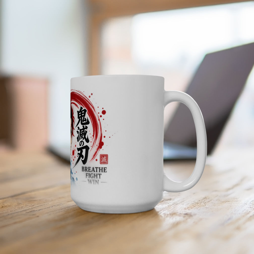 Anime Character Ceramic Mug — Water & Flame Samurai Design (11oz/15oz)
