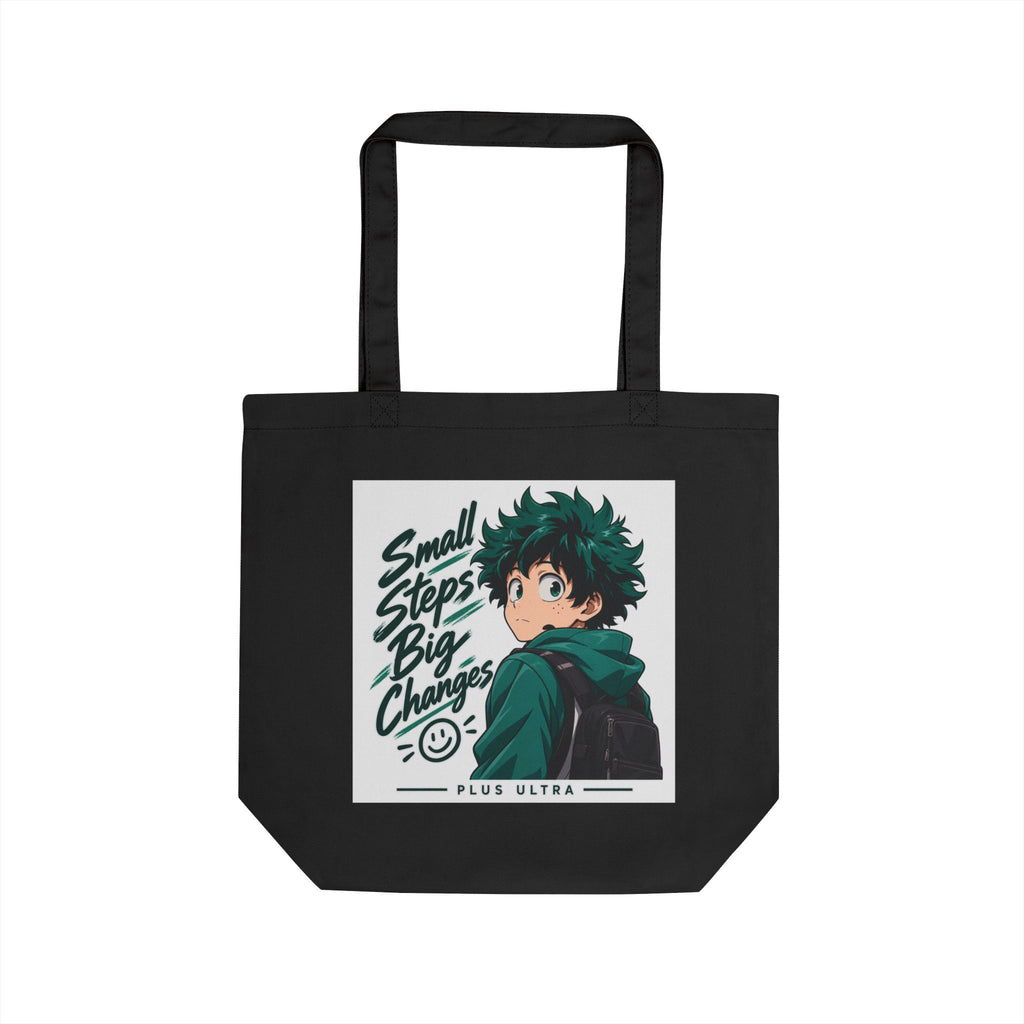 Anime Inspired “Small Steps Big Changes” Eco Tote Bag Design – Motivational Hero Art