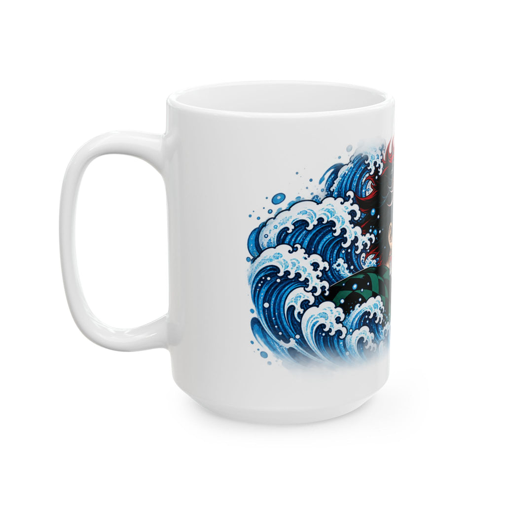 Anime Character Ceramic Mug — Water & Flame Samurai Design (11oz/15oz)