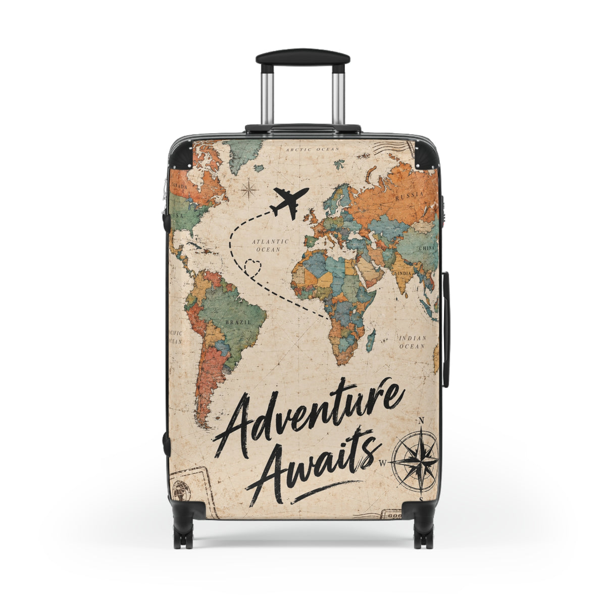 Adventure Awaits World Map Travel Suitcase