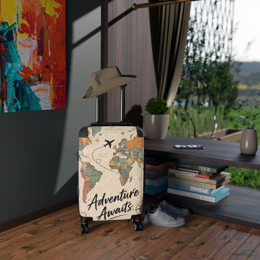 Adventure Awaits World Map Travel Suitcase