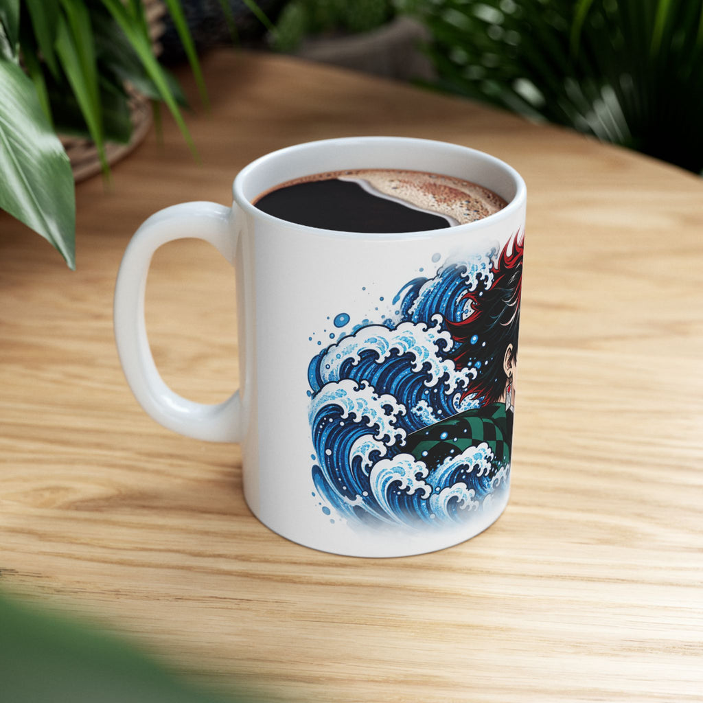 Anime Character Ceramic Mug — Water & Flame Samurai Design (11oz/15oz)