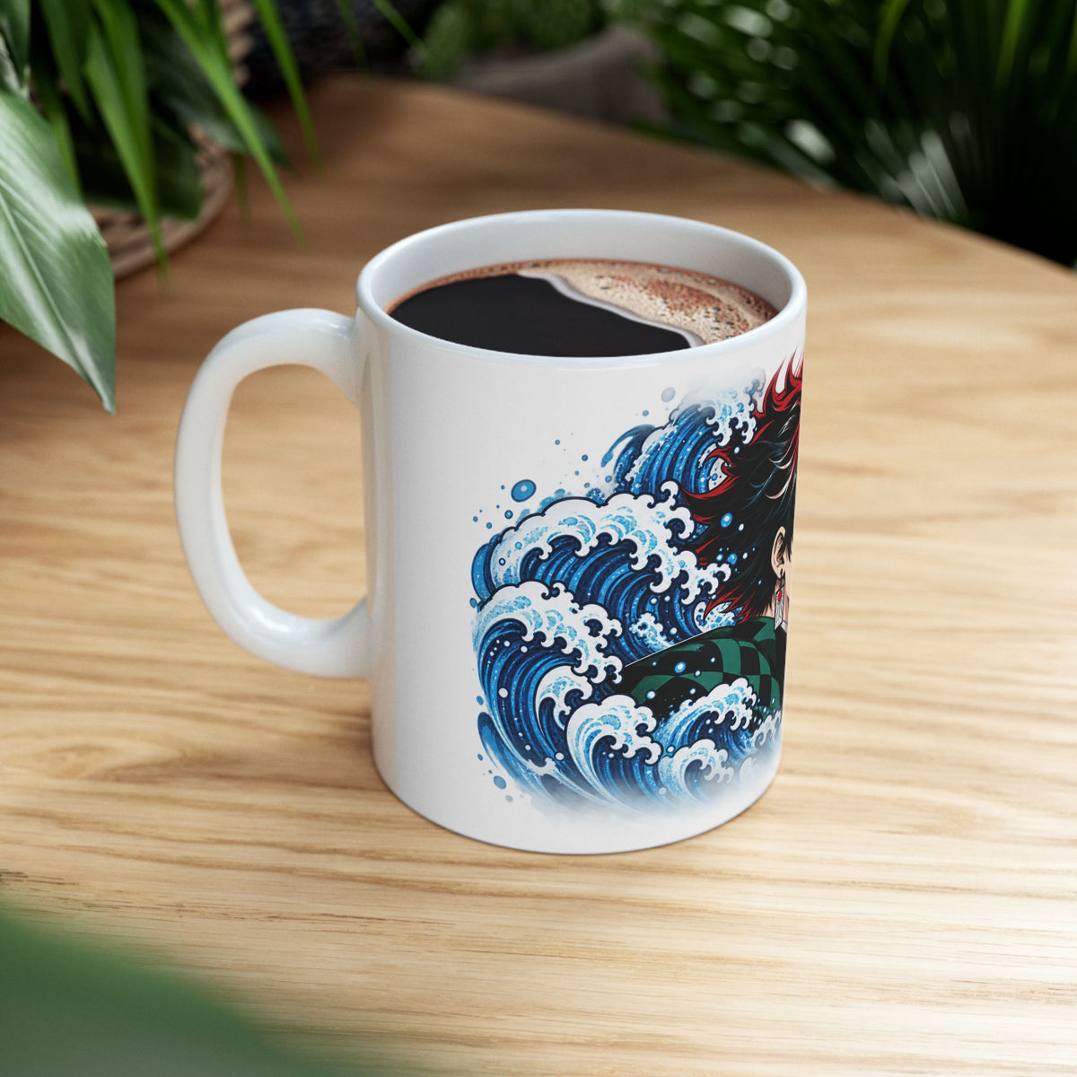 Anime Character Ceramic Mug — Water & Flame Samurai Design (11oz/15oz)