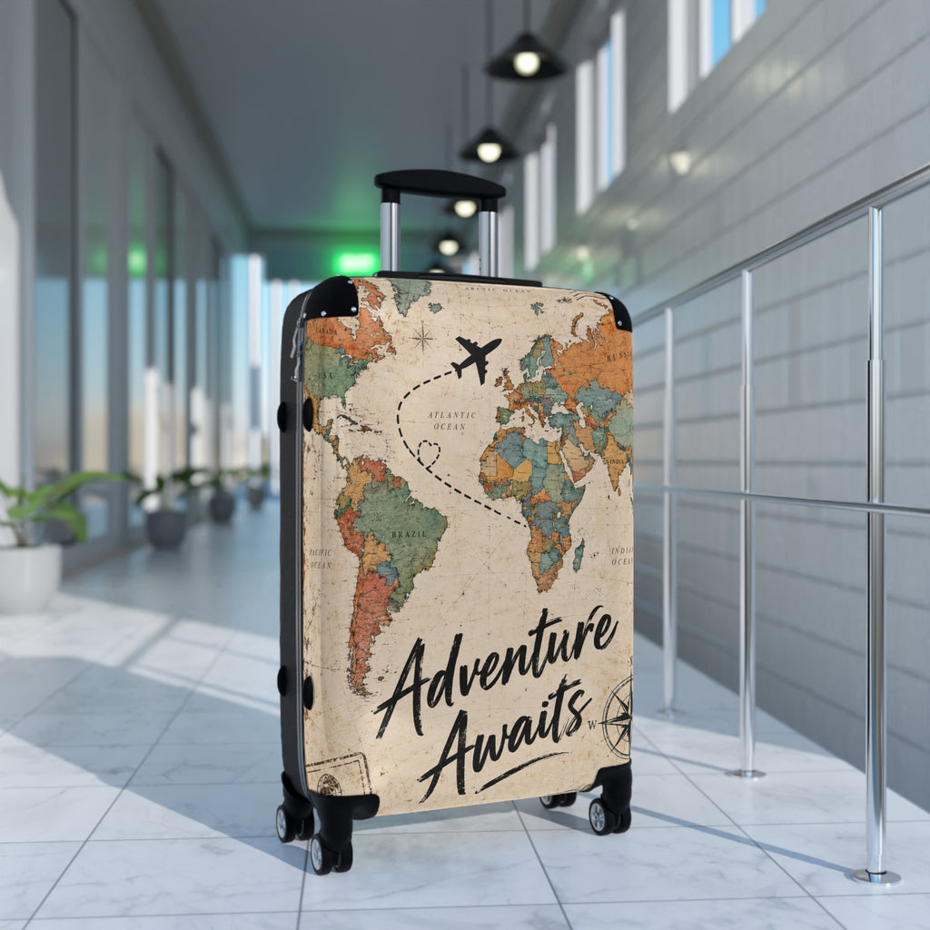 Adventure Awaits World Map Travel Suitcase