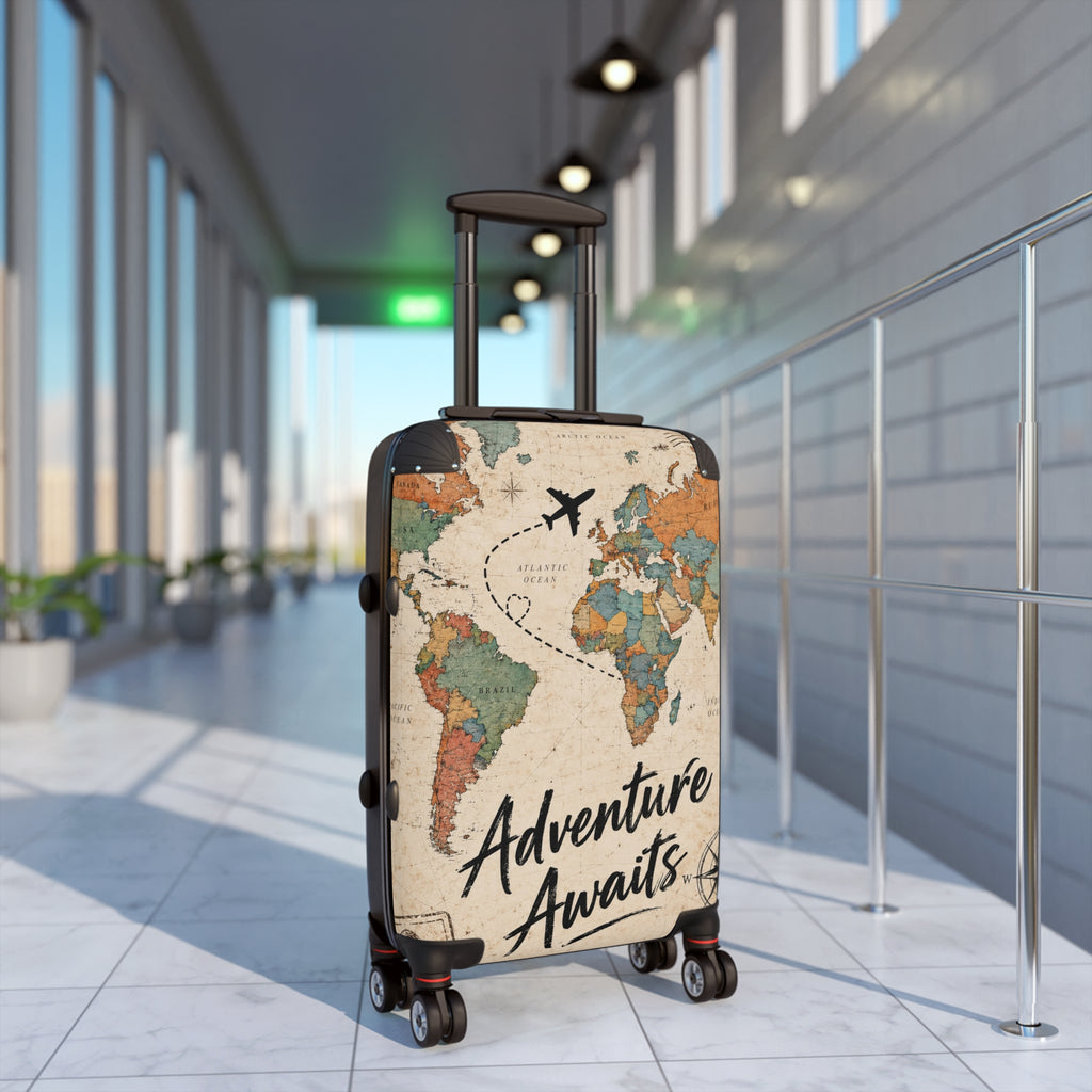 Adventure Awaits World Map Travel Suitcase
