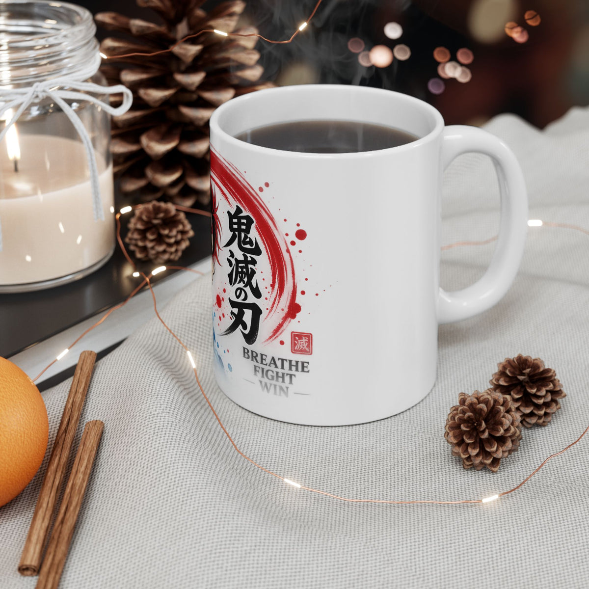 Anime Character Ceramic Mug — Water & Flame Samurai Design (11oz/15oz)