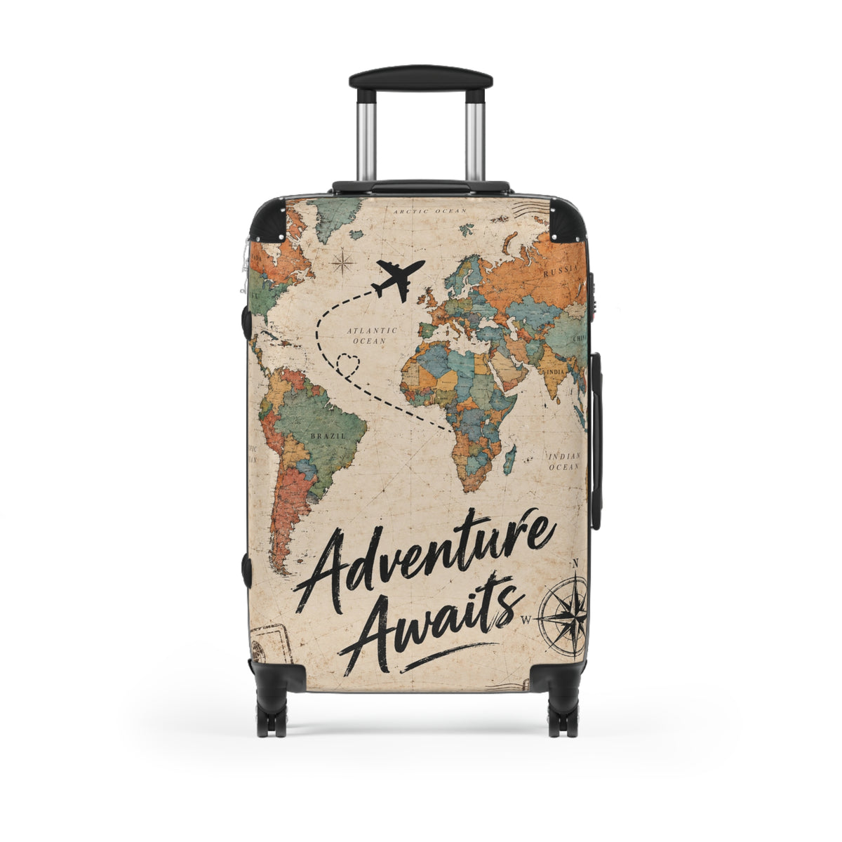 Adventure Awaits World Map Travel Suitcase