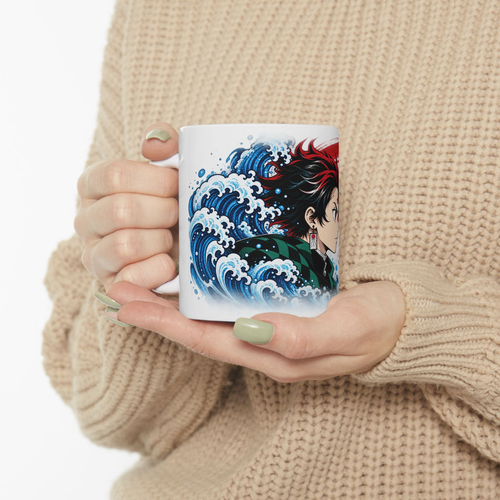 Anime Character Ceramic Mug — Water & Flame Samurai Design (11oz/15oz)
