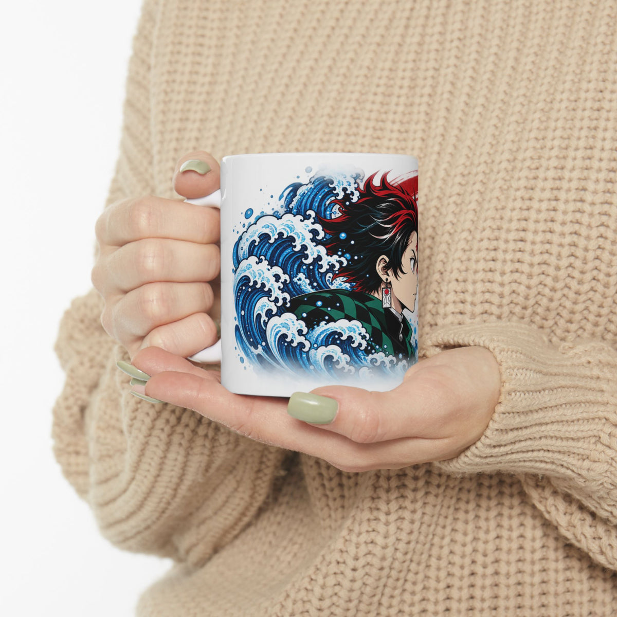 Anime Character Ceramic Mug — Water & Flame Samurai Design (11oz/15oz)