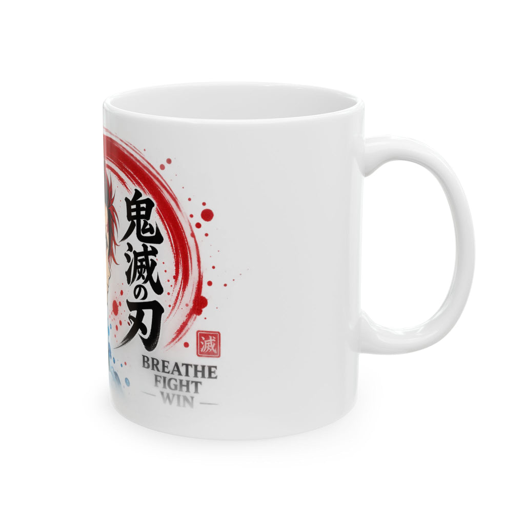 Anime Character Ceramic Mug — Water & Flame Samurai Design (11oz/15oz)