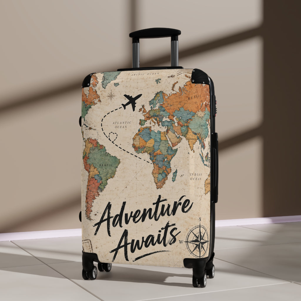 Adventure Awaits World Map Travel Suitcase