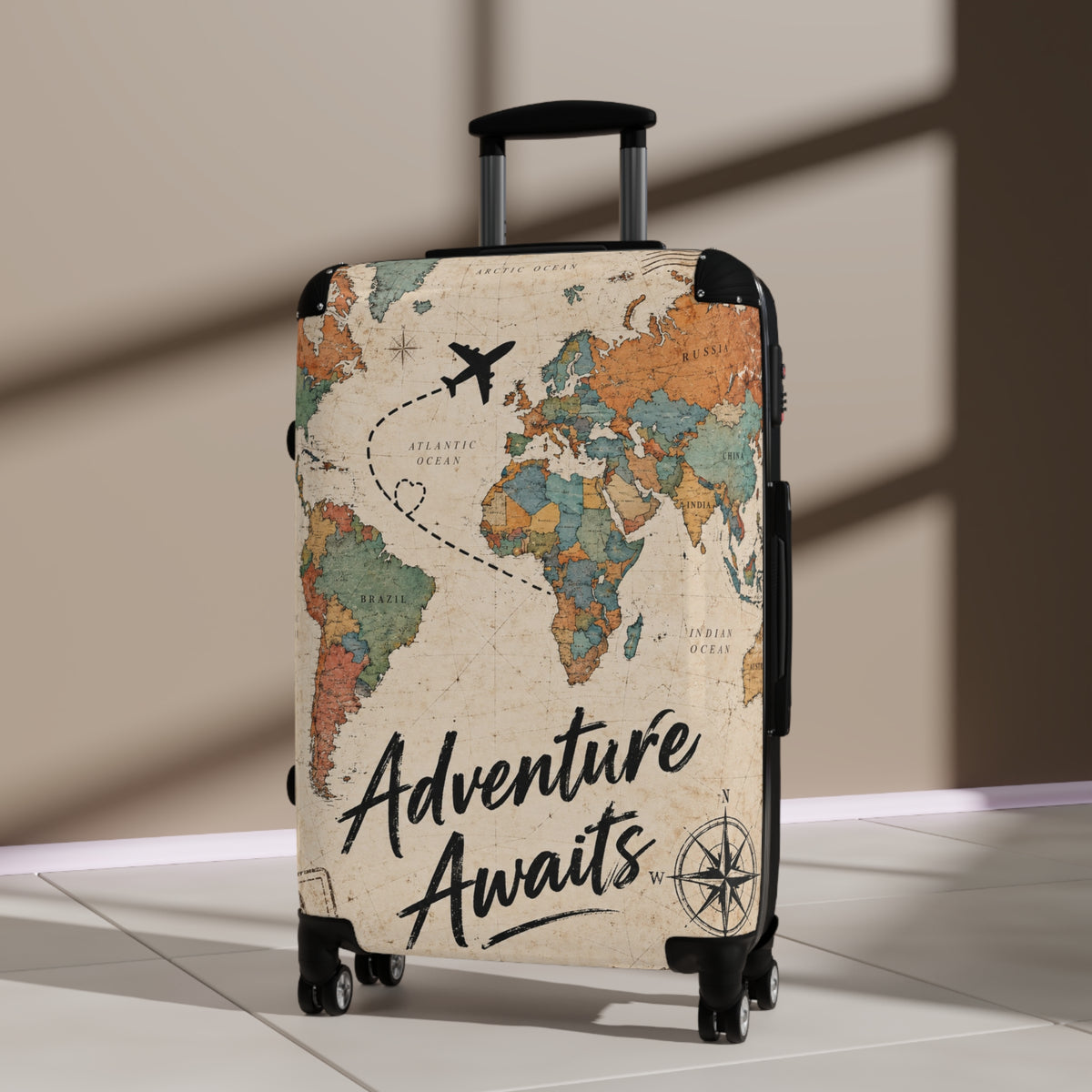 Adventure Awaits World Map Travel Suitcase