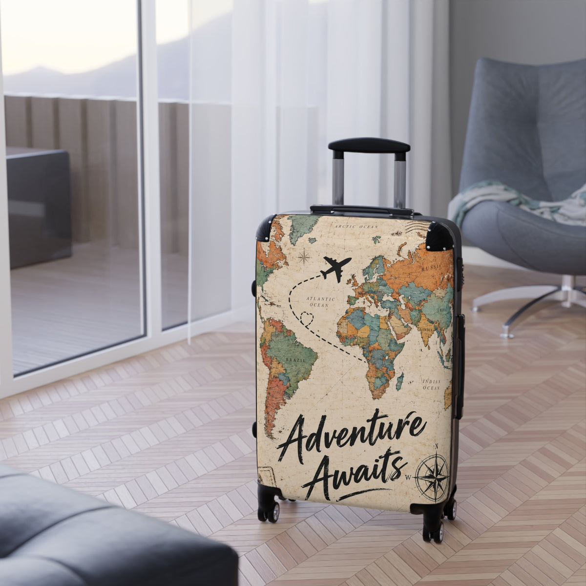 Adventure Awaits World Map Travel Suitcase