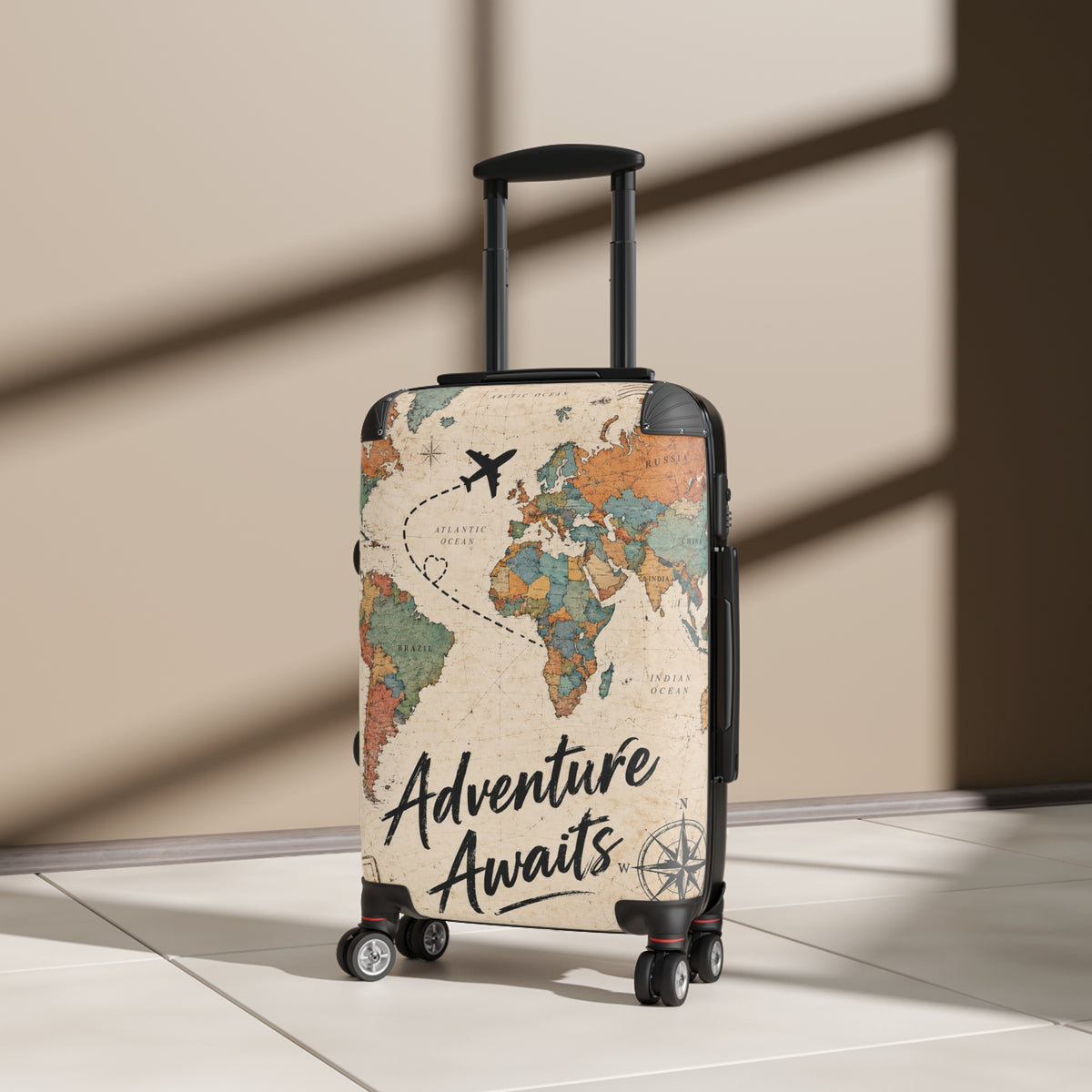 Adventure Awaits World Map Travel Suitcase