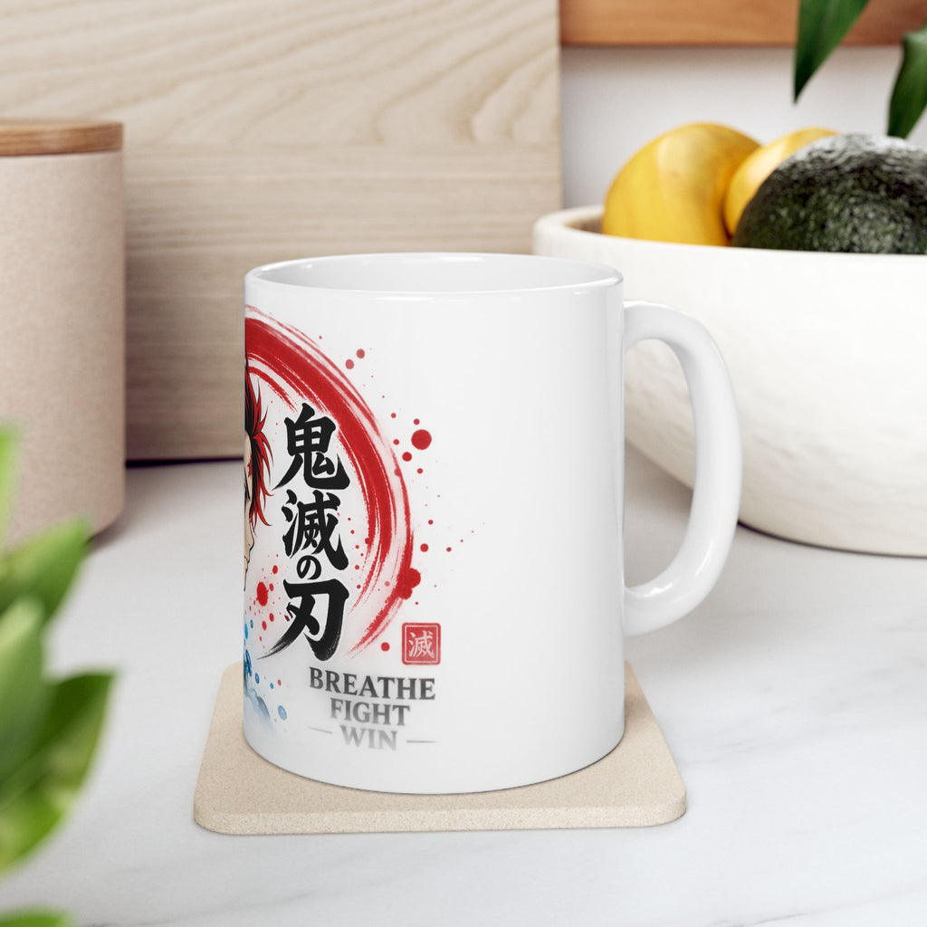 Anime Character Ceramic Mug — Water & Flame Samurai Design (11oz/15oz)