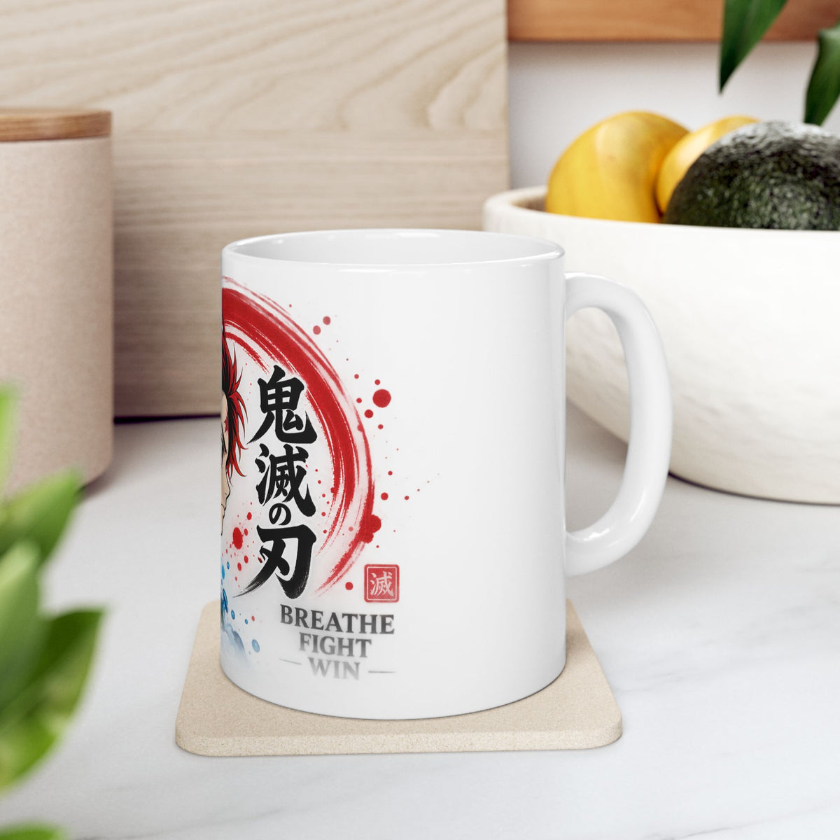Anime Character Ceramic Mug — Water & Flame Samurai Design (11oz/15oz)