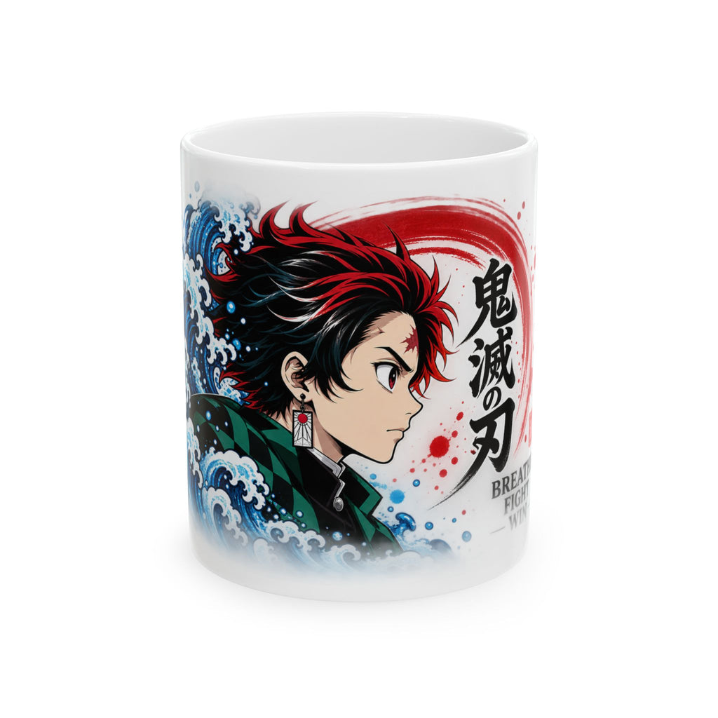 Anime Character Ceramic Mug — Water & Flame Samurai Design (11oz/15oz)