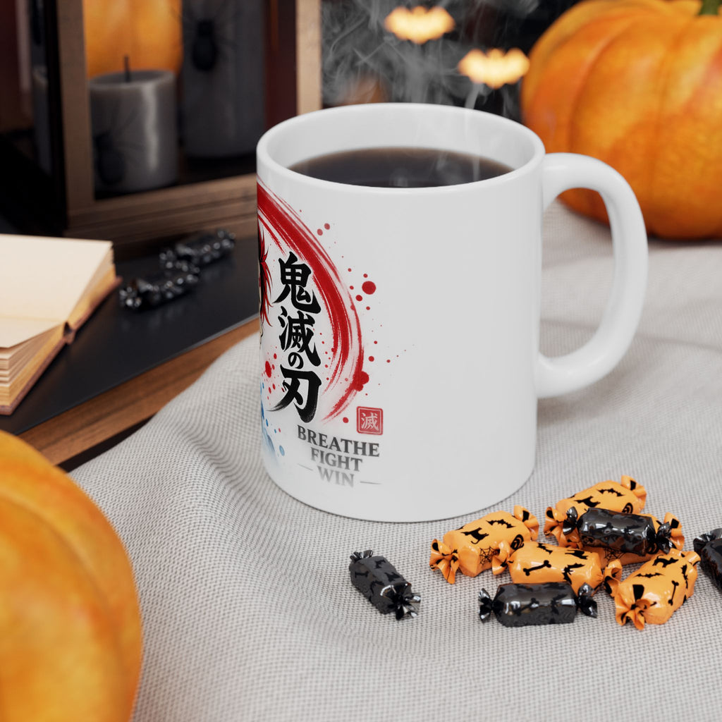 Anime Character Ceramic Mug — Water & Flame Samurai Design (11oz/15oz)