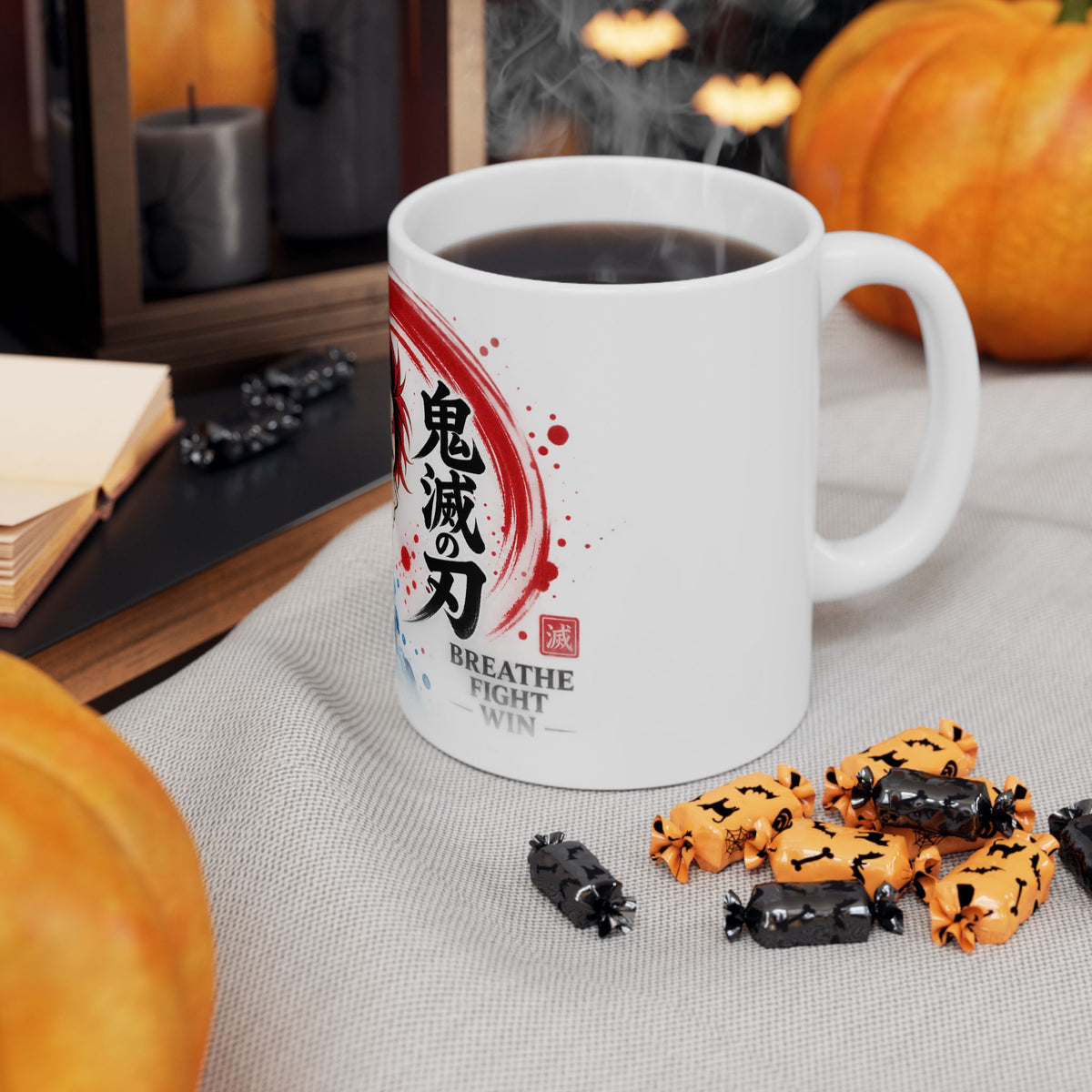 Anime Character Ceramic Mug — Water & Flame Samurai Design (11oz/15oz)