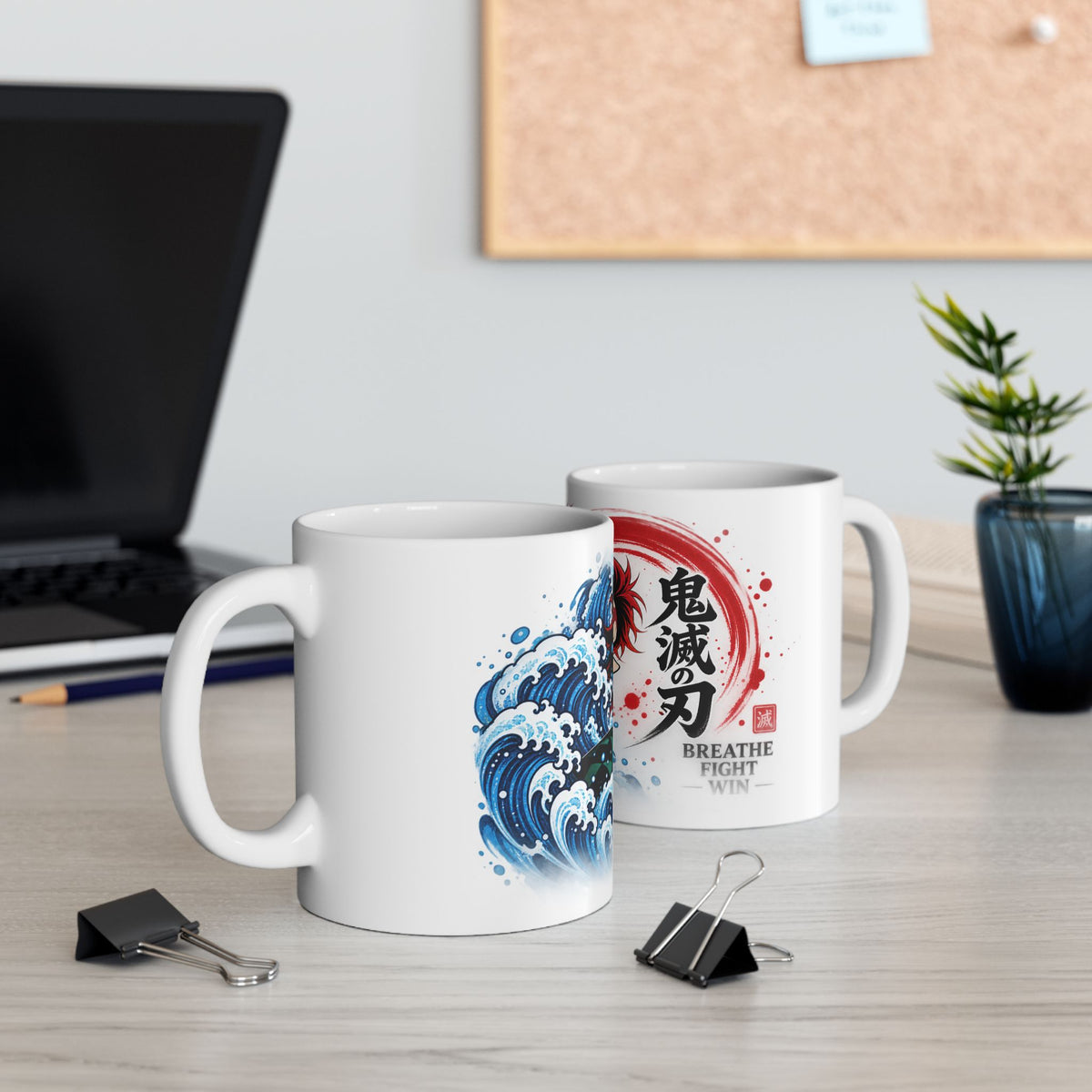 Anime Character Ceramic Mug — Water & Flame Samurai Design (11oz/15oz)