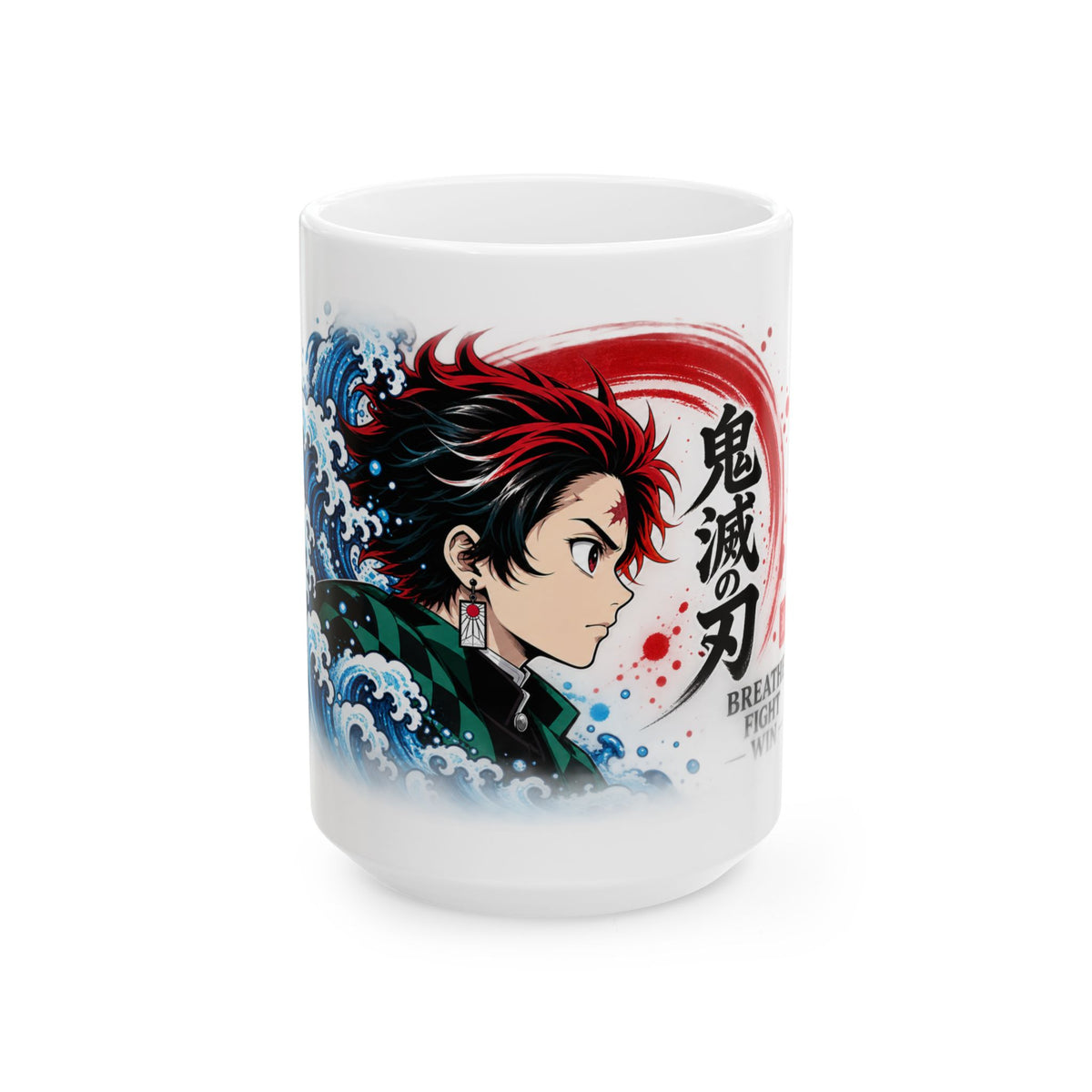 Anime Character Ceramic Mug — Water & Flame Samurai Design (11oz/15oz)